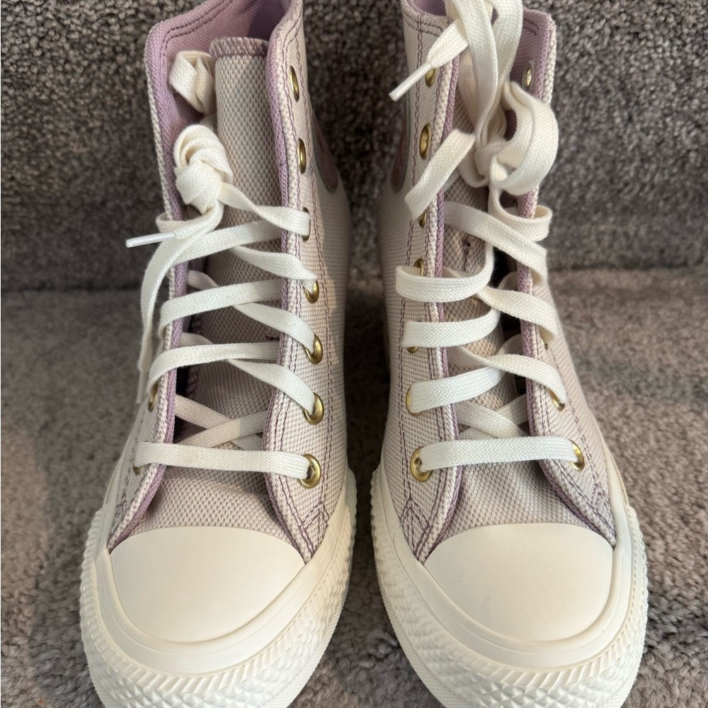Women's Converse Chuck Taylor Wedge Sneakers in Cream and Purple